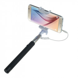 Fold-able Wired Selfie Stick with Remote Small Clip (Black)